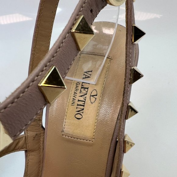 Valentino Garavani Rockstud Studded Black Beige Leather Pumps 38 - Picture 4 of 7